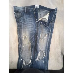 MacKeen PIERRE Distressed Button Fly Blue Jeans Size 36x32 Zip Ankles